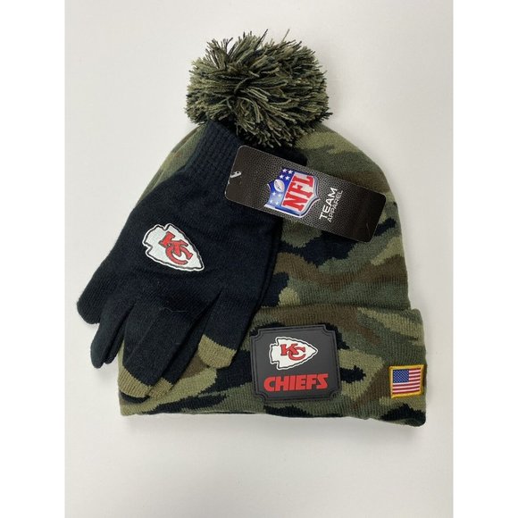 New NFL KC Kansas City Chiefs Beanie Hat and Gloves Set Salute to Service - Picture 1 of 5